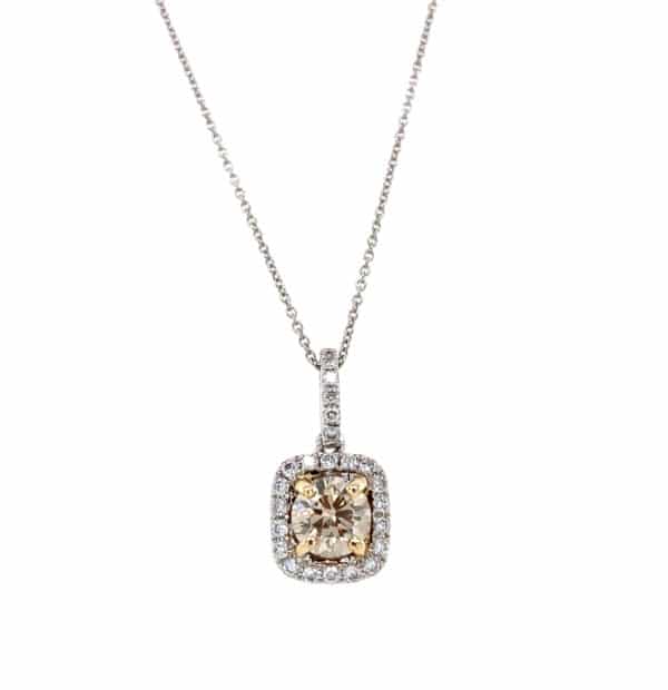 Ladies 14k Two-Tone Gold Cushion Diamond Necklace