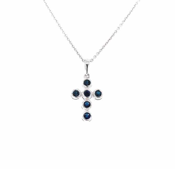 Sapphire Cross 14K White Gold Fashion Necklace