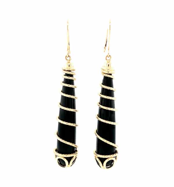 18K Yellow Gold and Black Onyx Dangle Fashion Earrings