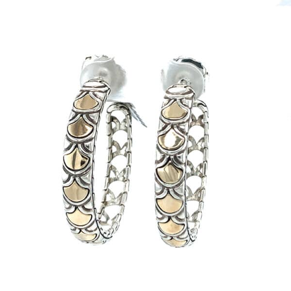 Sterling Silver and 18K Yellow Gold Estate Hoop Earrings