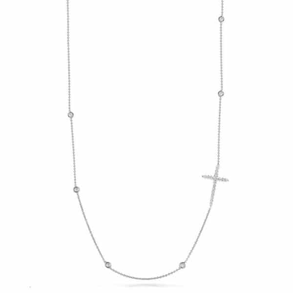 White Gold Cross Station Necklace