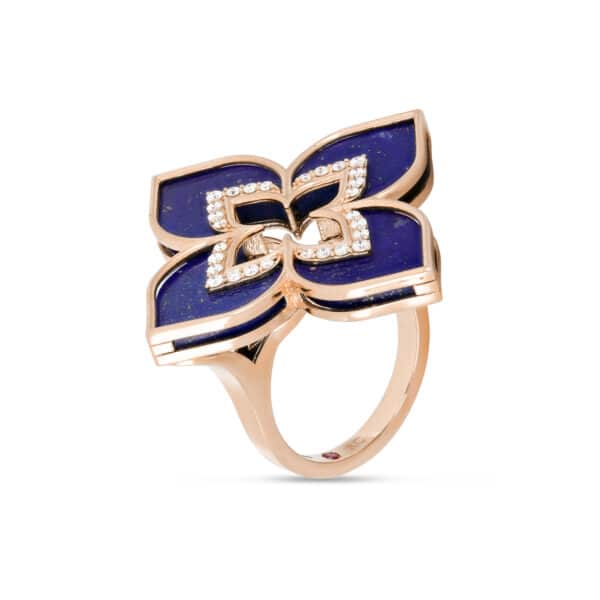 Ladies 18 Kt rose gold Venetian Princess lapis/diamond ring