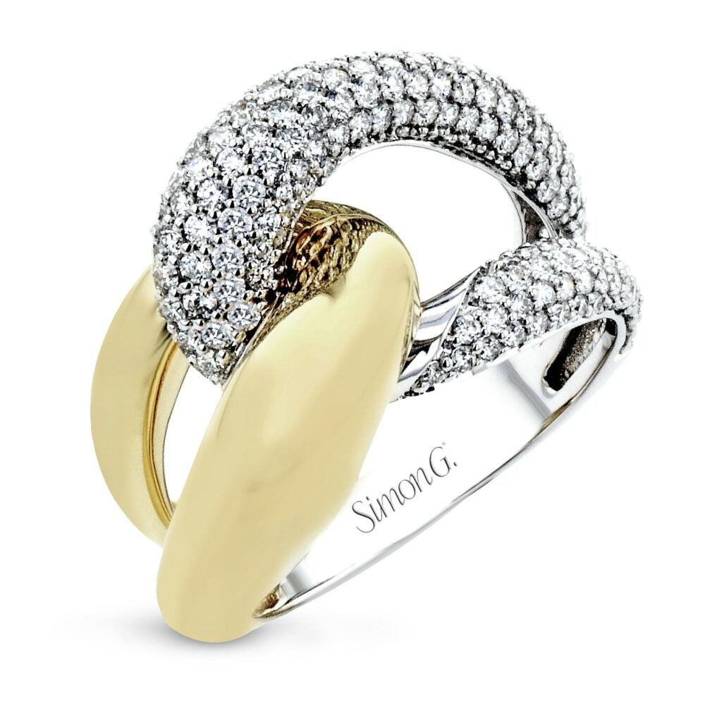 Simon G. Diamond Pave 18K Two Tone Yellow and White Gold Band