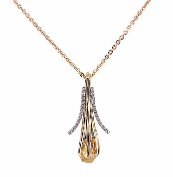 18K Yellow Gold & 14K White Gold Yellow Diamond Pendant