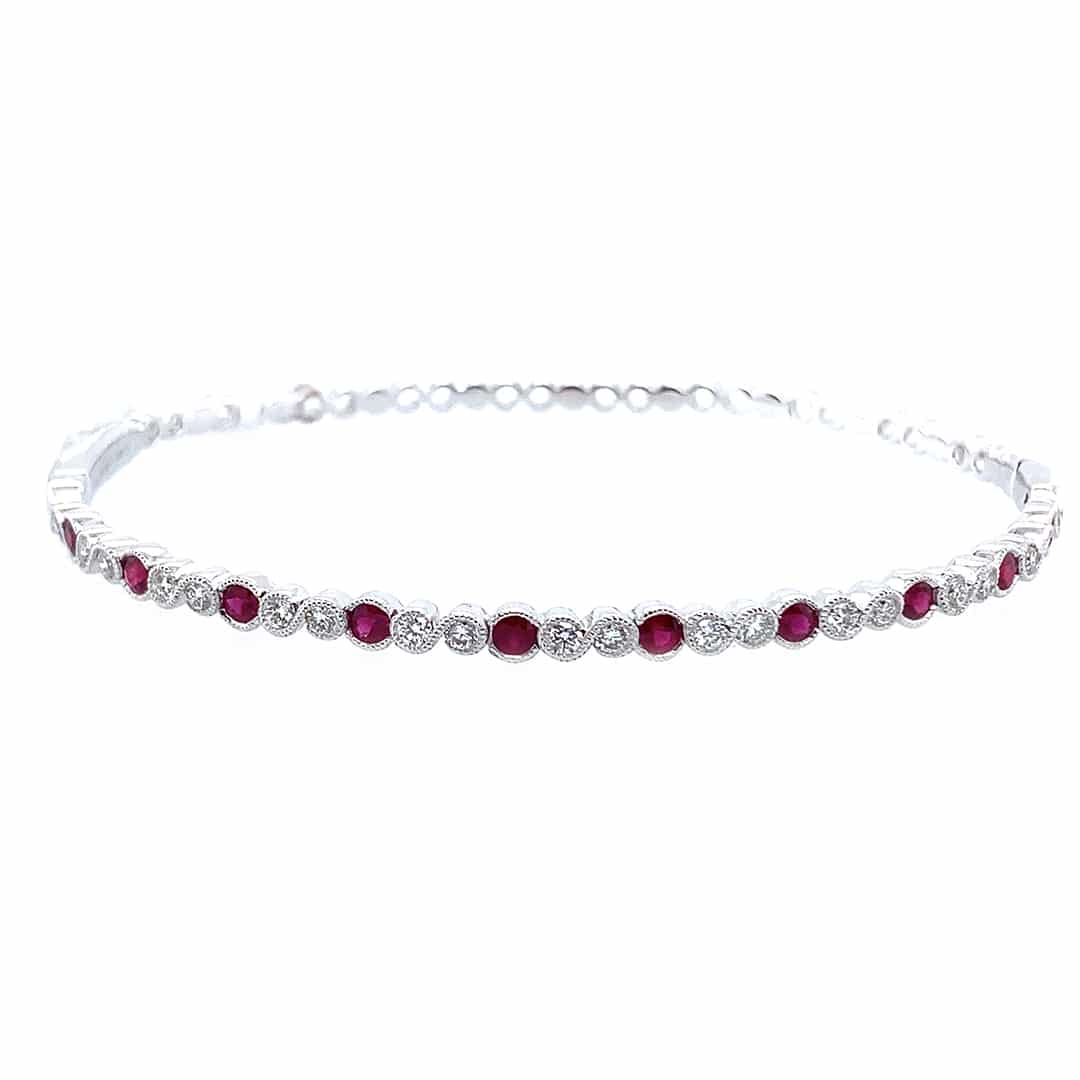 14K White Gold Diamond and Ruby Fashion Bangle