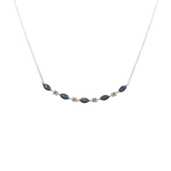 14kt white gold diamond & marquise sapphire bar necklace
