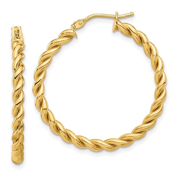 14K yellow gold twisted hoop earrings