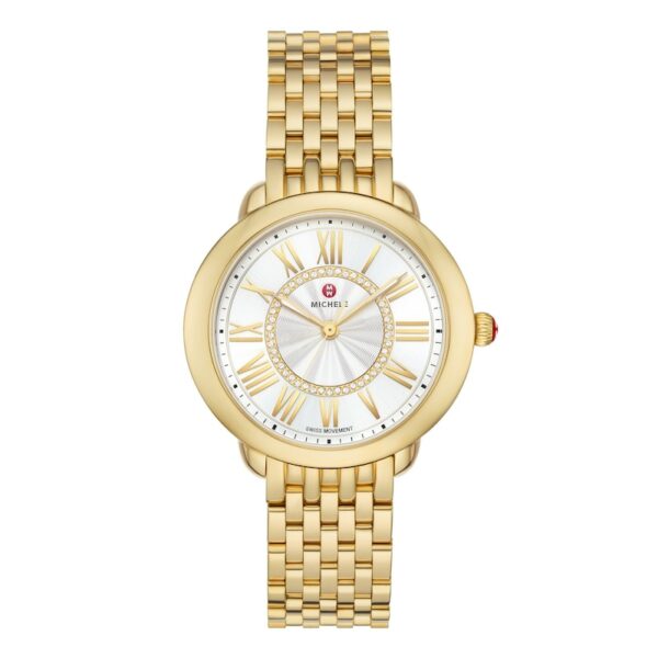 Yellow Stainless Steel Silver-Tone Diamond Roman Numeral Dial Michele Watch
