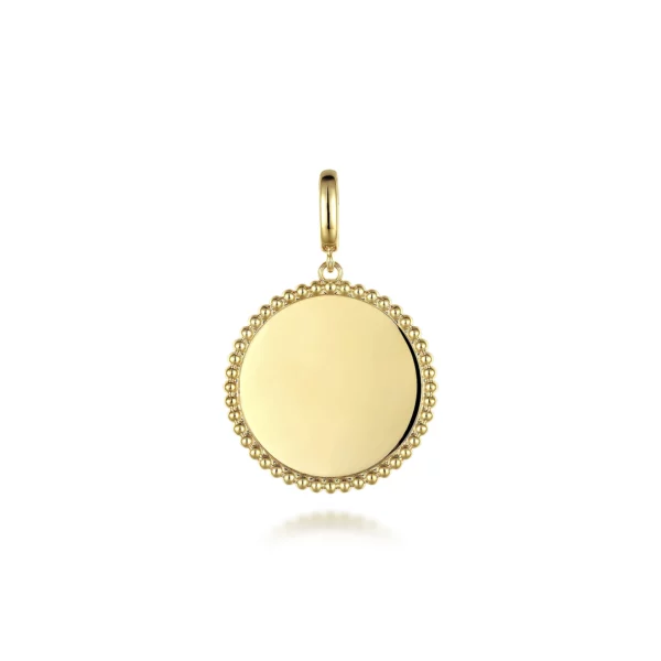 14K Yellow Gold Bujukan Round Personalize Medallion Pendant in size 24mm