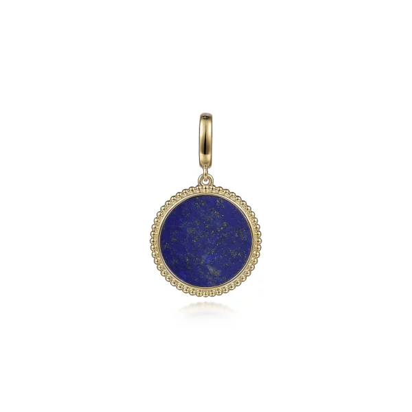 14K Yellow Gold Round Lapis Inlay Pendant