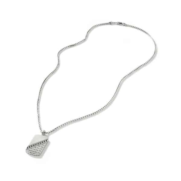 Carved Chain Dog Tag Pendant Necklace