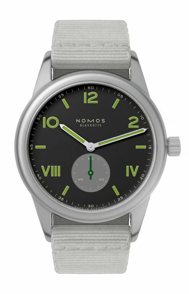 Nomos 50 with grey band next to a Nomos 50 with charcoal band