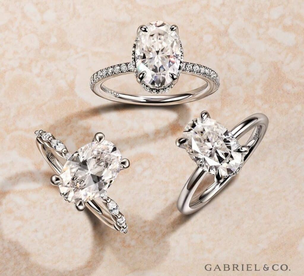 Three Gabriel oval shaped engagement rings