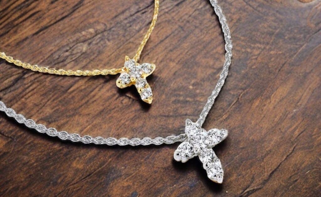 Yellow Gold and White Gold Diamond Cross necklaces