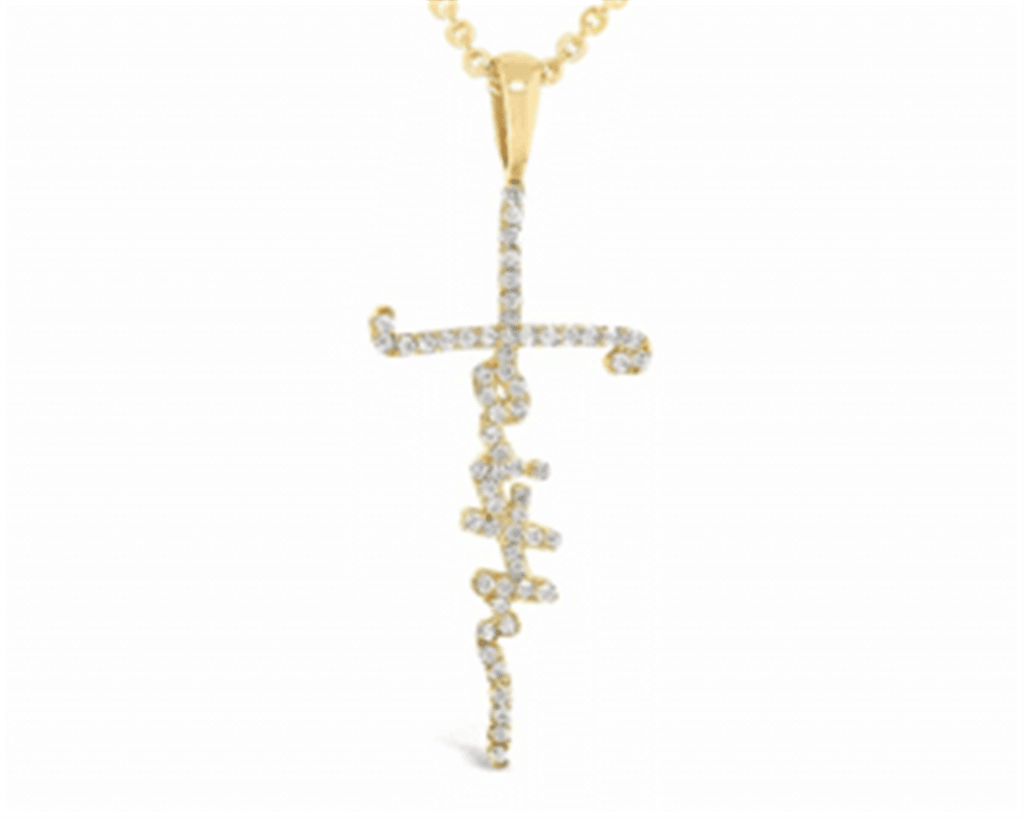 Faith yellow gold necklace custom made by Brinker's Jewelers