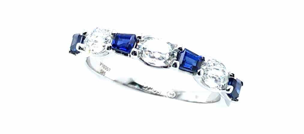 CHRISTOPHER DESIGNS 18K WHITE GOLD L’AMOUR CRISSCUT OVAL AND BAGUETTE SAPPHIRE BAND