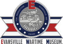E Award emblem celebrating industrial excellence in Evansville, Indiana, highlighting military achievements.