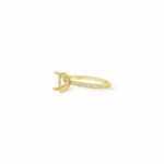Elegant yellow gold ring with intricate crown setting and sparkling pave stones.