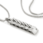 Elegant silver pendant necklace with braided design and personalized H engraving for stylish accessory.