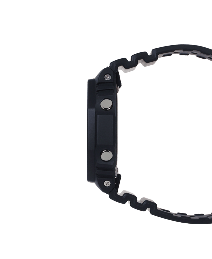 Rugged black sports watch featuring durable design, digital display, and flexible rubber strap.