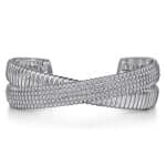 Elegant silver cuff bracelet with intricate design and polished finish, perfect for any occasion.