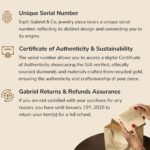 Promotional jewelry flyer showcasing Gabriel & Co.s unique features and sustainable practices.