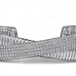 Elegant silver bracelet with intricate infinity design, featuring ribbed and bead textures.