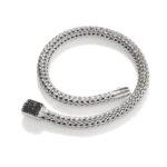 Elegant silver bracelet with braided design and black stone clasp, perfect for any occasion.