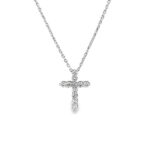 Elegant silver cross necklace with sparkling pendant, perfect for fashion and faith expressions.