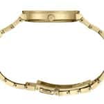 Elegant gold-tone wristwatch with sleek design, polished case, and interlocking link bracelet.