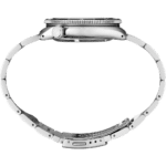 Elegant silver wristwatch with polished finish and intricate design, showcasing craftsmanship and style.
