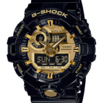 Stunning Casio G-Shock watch with black and gold design, analog-digital display, and rugged durability.
