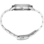 Elegant stainless steel wristwatch with a streamlined design and minimalist charm.