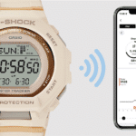 G-Shock fitness watch with smartphone app for tracking steps and calories efficiently.