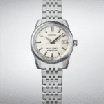 Elegant King Seiko automatic watch with stainless steel case and textured off-white dial.