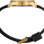 Elegant gold-tone wristwatch with a black strap, perfect for any occasion.