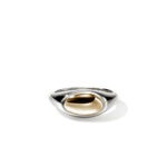 Sleek silver ring with a gold pebble centerpiece, blending modern design and elegant simplicity.