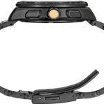Sleek black wristwatch with gold accents, modern design, sophisticated craftsmanship, and versatile style.