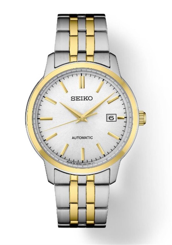 Seiko watch with gold and silver design, elegant craftsmanship for casual or formal wear.