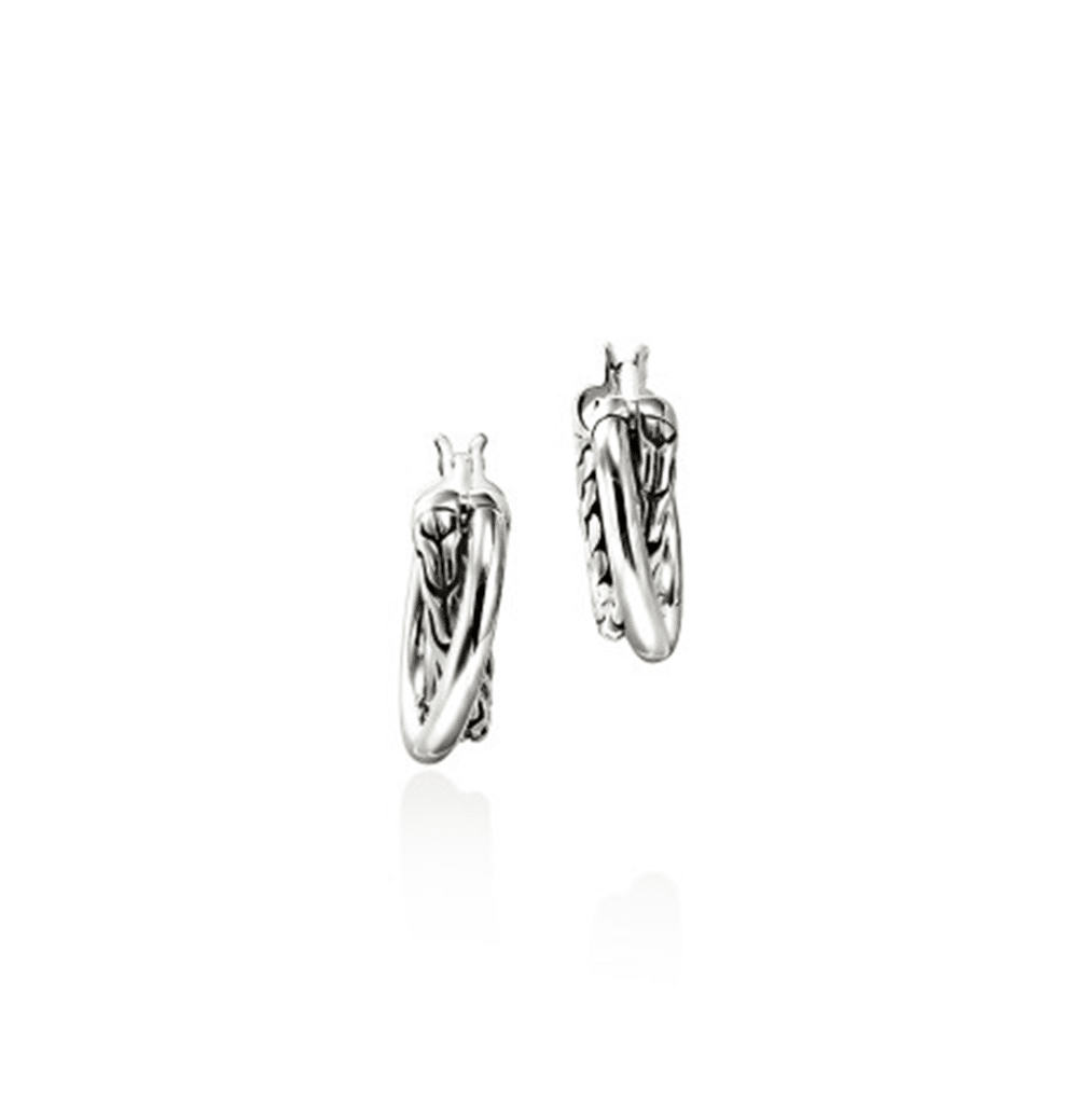 Elegant silver hoop earrings featuring a twisted design, perfect for any occasion.
