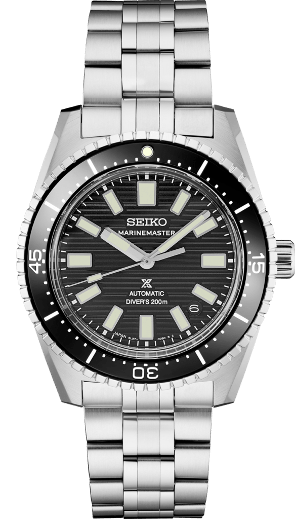 Seiko MarineMaster divers watch features a durable design, black dial, and unmatched water resistance.
