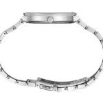 Sleek silver minimalist watch with polished stainless steel case and versatile bracelet design.