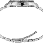 Sleek silver metal bracelet watch with polished links, elegant case, and functional design.