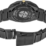 Seiko limited edition GPS solar watch with black titanium case and unique yellow crown.