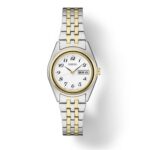 Stylish Seiko watch featuring gold-tone bezel, two-tone bracelet, and a date display.