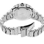 Polished Seiko watch showcasing a stainless steel case, articulated bracelet, and sapphire crystal back.