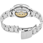 Elegant Seiko automatic watch with transparent case back and stylish bracelet for casual to formal wear.