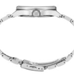 Sleek stainless steel wristwatch with polished finish and multi-link bracelet, ideal for any occasion.