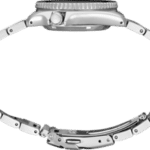Elegant stainless steel wristwatch with a polished case, rotating bezel, and comfortable interlocking band.
