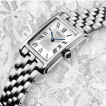 Elegant Seiko wristwatch on a delicate lace background, showcasing luxury and sophisticated design.